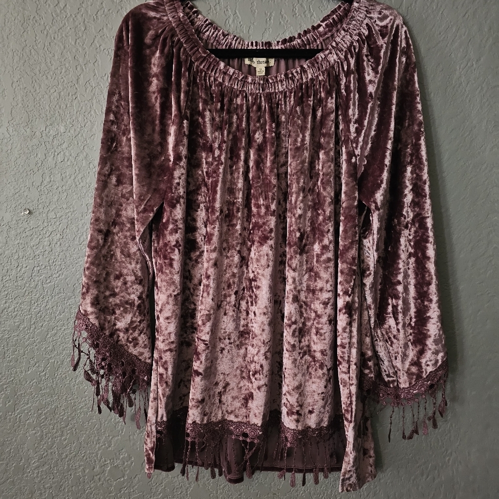 Indigo Thread Co Boho Plus 1X Tie Dye Red Lace Bell Sleeve Top